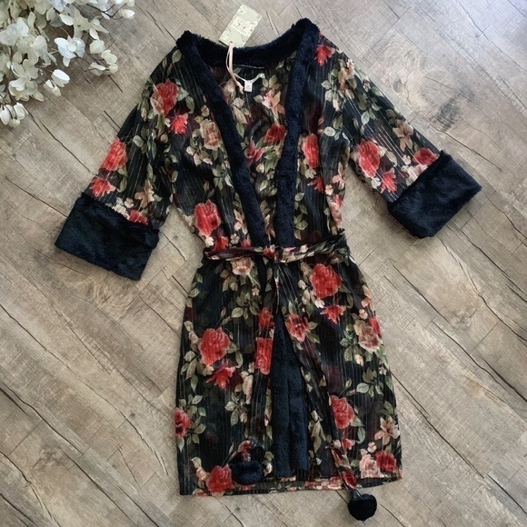 Chelsea & Violet Dresses & Skirts - Chelsea & Violet Sheer Black Floral Coverlet